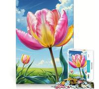 Puzzle da 1000 pezzi "Campo di tulipani rosa e gialli" per adulti, ideale per migliorare la memoria, alleviare lo stress e creare un'attività rilassante, perfetto come regalo di Natale (50x75cm)