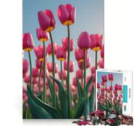 Puzzle da 1000 pezzi "Campo di tulipani rosa sotto un cielo blu" per adolescenti un gioco che stimola la mente ideale per creare un'atmosfera serena e creare un regalo perfetto per la stagione