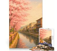Puzzle da 1000 pezzi "Canale dei ciliegi in fiore in una città giapponese" per adulti, ideale per il benessere mentale, il sollievo dallo stress, il divertimento e la precisione Regalo di Natale