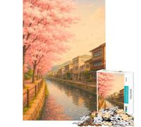 Puzzle da 1000 pezzi "Canale di ciliegi in fiore in una città giapponese" - Gioco pratico e coinvolgente per coltivare la pazienza - Opera d'arte - Regalo - Decorazione per la casa (38x52cm)