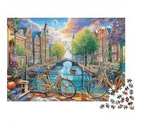 Puzzle da 1000 pezzi Canali di Amsterdam Vista sul canale di Amsterdam per adulti dai 12 anni in su Giochi educativi Decorazione per la casa Sfida ad alta difficoltà di compleanno 52x38 cm