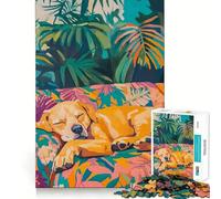 Puzzle da 1000 pezzi "Cane addormentato in un giardino tropicale" per adulti, gioco di logica e antistress, taglio preciso, regalo perfetto 38x26cm