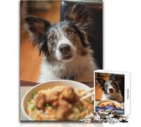 Puzzle da 1000 pezzi Cane che guarda il cibo Rilassante da solo Momento tranquillo Gioco di taglio preciso superiore Dimensioni giocattolo 50x75cm