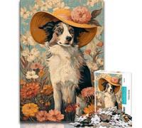 Puzzle da 1000 pezzi "Cane da cowgirl tra i fiori di campo" per adulti e adolescenti, aiuta il cervello a esercitare i giocattoli avvincenti per coltivare la pazienza, gioco di sfida unico (38x26cm)