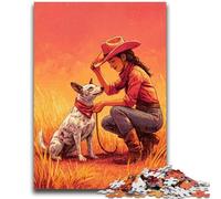 Puzzle da 1000 pezzi "Cane da cowgirl tra i fiori di campo" per adulti e adolescenti, per ammazzare il tempo in casa e migliorare l'amore tra coppie, 26x38cm