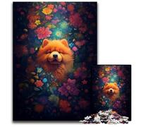 Puzzle da 1000 pezzi "Cane dai capelli di leone tra i fiori", per adulti, ideale per gli innamorati, perfetto regalo di Natale, Capodanno e San Valentino, 50x75cm/19,68x29,52 pollici.