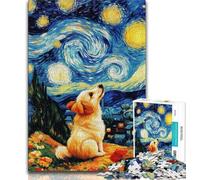 Puzzle da 1000 pezzi "Cane nella notte stellata" per adulti e adolescenti, gioco a quiz, decorazione da parete, regali unici per compleanno e Natale, 50x75cm