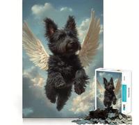 Puzzle da 1000 pezzi "Cane nero alato nel cielo" Divertimento per allenare la mente,incastro perfetto,senza spazi vuoti,attività per rafforzare il legame con i propri cari (38x52cm)