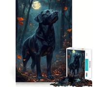 Puzzle da 1000 pezzi "Cane nero nella foresta al chiaro di luna" con bordi sottili,gioco creativo,per il tempo libero,regalo di compleanno 38x26cm
