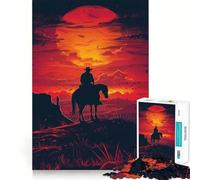 Puzzle da 1000 pezzi Canyon Cowboy Tramonto Incastro perfetto Arte Stimolante per la mente Gioco per il riposo Decorazione natalizia da parete (38x52cm)