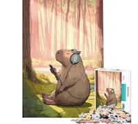Puzzle da 1000 pezzi Capibara che ascolta musica nella foresta Attività divertenti da fare a casa gara di velocità manuale gioco educativo per ragazzi dai 14 anni in su (38x52cm)
