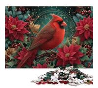 Puzzle da 1000 pezzi - Cardinale natalizio con poinsettias - Puzzle in legno per adulti e regali, gioco educativo e familiare (75 x 50 cm)
