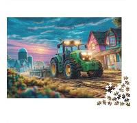 Puzzle da 1000 pezzi cartone liscio antipolvere con scena di fattoria rurale, dipinto su un campo di trattore, adulti, incorniciabile, attività le giornate di pioggia, famiglie, 52x38 cm/1000 pezzi