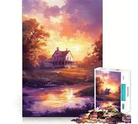 Puzzle da 1000 pezzi "Casa al tramonto sul fiume" per adulti, gioco stimolante e divertente, taglio preciso, regalo speciale 38x26cm