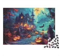 Puzzle da 1000 pezzi "Casa degli Orrori di Halloween" con casa infestata sulla collina, gioco educativo per adulti, decorazione per la casa, difficoltà, ideale per compleanni, 38x26 cm.