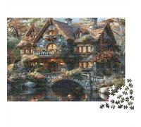 Puzzle da 1000 pezzi "Casa di campagna fantasy" con ponte e casetta accogliente. Gioco educativo per adulti dai 12 anni in su, decorazione per la casa, ideale per compleanni Dimensioni: 38x26 cm.
