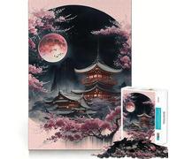 Puzzle da 1000 pezzi Casa giapponese di notte per adolescenti, gioco di logica e senso, hobby silenzioso, bordi lisci, (38x52cm)