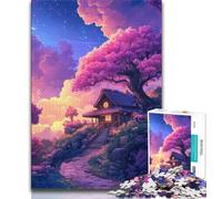 Puzzle da 1000 pezzi "Casa sotto i ciliegi in fiore" per adulti e adolescenti, sfida difficile e antistress, ideale come regalo per tutta la famiglia, 50x75cm