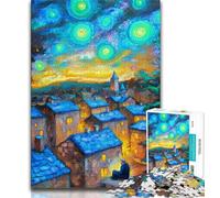 Puzzle da 1000 pezzi "Casa sotto il cielo notturno" per adulti e adolescenti, giocattolo educativo intellettuale decomprimente, regali di Babbo Natale segreto, 50x75cm