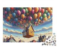 Puzzle da 1000 pezzi "Casa volante con palloncini" - Casa di palloncini che fluttua nel cielo - Sogno per adulti - Gioco educativo - Decorazione per la casa - difficoltà - Compleanno -38x26cm- Regali