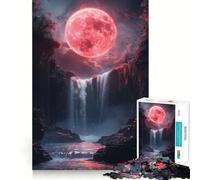 Puzzle da 1000 pezzi "Cascata con Luna di Sangue",pezzi a incastro preciso,giocattolo creativo e divertente,momento di relax,regalo di compleanno 38x26cm