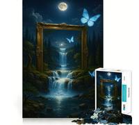 Puzzle da 1000 pezzi "Cascata incorniciata dalla natura e dalle farfalle",gioco creativo con componenti robusti e ben definiti,ideale per i viaggi,perfetto come regalo (50x75cm)