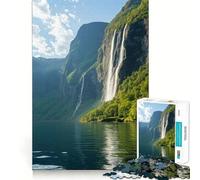 Puzzle da 1000 pezzi Cascata nel fiordo per adulti,gioco di memoria divertente con componenti robusti e ben definiti, alleviare lo stress (38x52cm)