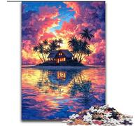 Puzzle da 1000 pezzi "Casetta al tramonto" in legno,idea regalo per le feste,opera d'arte umoristica,opera d'arte dettagliata,50X75cm,ideale come regalo di compleanno,festa,Natale,Halloween