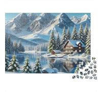 Puzzle da 1000 pezzi "Casetta di montagna innevata" con lago in inverno per adulti, gioco educativo, decorazione per la casa,stimolante, per compleanni, 52x38 cm/1000 pezzi