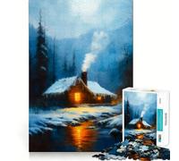 Puzzle da 1000 pezzi "Casetta invernale in riva al fiume" per adulti,gioco per stimolare la memoria,taglio di qualità professionale,attività di gruppo emozionante (38x26cm)