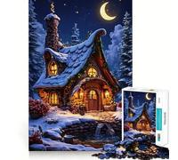 Puzzle da 1000 pezzi "Casetta invernale stravagante sotto la luna crescente" per adulti,gioco di abilità mentale,taglio laser per un incastro perfetto,attività gratificante per le giornate di pioggia