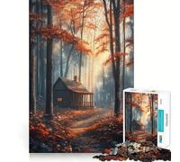 Puzzle da 1000 pezzi "Casetta nella foresta autunnale" con bordi lisci,gioco divertente e rilassante,ideale come regalo di compleanno (38x26cm)