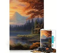 Puzzle da 1000 pezzi "Casetta nella foresta autunnale",taglio liscio,gioco di logica,regalo,momento di relax,opera d'arte natalizia (38x26cm)