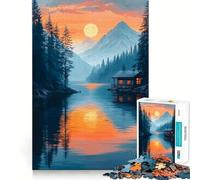 Puzzle da 1000 pezzi "Casetta sul lago al tramonto" con pezzi ben definiti Gioco cognitivo per momenti di relax e divertimento,ideale per decorazioni natalizie (38x52cm)