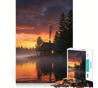 Puzzle da 1000 pezzi "Casetta sul lago al tramonto" con tagli precisi,gioco di logica e stimolante,ideale per momenti di relax e come regalo di compleanno (38x52cm)