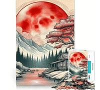 Puzzle da 1000 pezzi "Casetta sul lago con luna rossa",incastro perfetto,sfida artistica e mentale,gioco divertente per il tempo libero,regalo di compleanno (38x26cm)