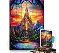 Puzzle da 1000 pezzi "Castello fantastico in vetro colorato" per adolescenti, gioco intelligente per momenti di condivisione, taglio liscio, lista dei desideri di Babbo Natale 50x75cm