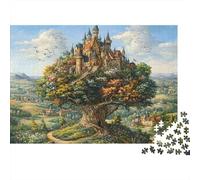 Puzzle da 1000 pezzi "Castello Fantasy sull'Albero" con castello in cima a una collina, gioco educativo per adulti, decorazione per la casa, sfida di alta difficoltà, regalo di compleanno, 52x38 cm
