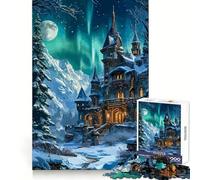 Puzzle da 1000 pezzi "Castello invernale sotto l'aurora boreale" per stimolare la concentrazione, ideale per un momento di relax, con bordi precisi e un significato speciale (50x75cm)