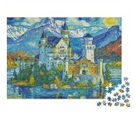 Puzzle da 1000 pezzi "Castello nella notte stellata" con il castello riflesso in un lago blu. Gioco educativo per adulti. Bellissima decorazione, Dimensioni: 38x26 cm.