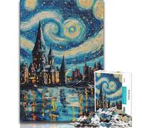 Puzzle da 1000 pezzi "Castello sotto le stelle" per adulti e ragazzi, difficile da completare ma divertente e umoristico, con poster abbinato e foglio di quiz (75x50cm)