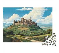 Puzzle da 1000 pezzi "Castello sulla collina - Paesaggio" con cielo blu, per adulti dai 12 anni in su, gioco educativo, decorazione per la casa, Dimensioni: 38x26 cm.