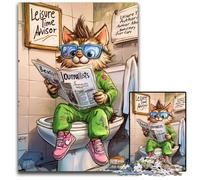 Puzzle da 1000 pezzi "Cat Go Toilet" impegnativo e rilassante, regalo di Natale perfetto e decorazione per la casa, 26X38CM/10,23x14,96 pollici.