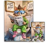 Puzzle da 1000 pezzi Cat Go Toilet in legno, relax e sfida, decorazione colorata per la casa, amici, 50x75CM/19,68x29,52 pollici.