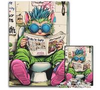 Puzzle da 1000 pezzi Cat Go Toilet, puzzle in legno, relax e sfida, decorazione colorata per la casa, amici, 50x75CM/19,68x29,52 pollici.