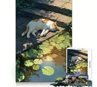 Puzzle da 1000 pezzi "Cat Nap by The Lily Pond" per adulti e ragazzi,ideale per il benessere mentale,il relax e la concentrazione Regalo perfetto (38x26cm)