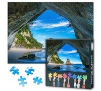 Puzzle da 1000 pezzi: Cathedral Cove Grotta della Nuova Zelanda (50 x 70 cm) - Rocce costiere meraviglie naturali, pezzo da collezione per decorazioni esigenti