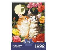 Puzzle Da 1000 Pezzi Cats in Love with Roses Puzzle Per Adulti Gioco Pratico Sfida Difficile Interazione Genitore-figlio 52x38cm/1000pcs