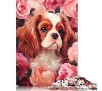 Puzzle da 1000 pezzi Cavalier King Charles Spaniel tra le rose, puzzle rettangolari creativi in carta per adulti, grandi puzzle per gioco educativo per famiglie 1000 pezzi (75x50 cm)