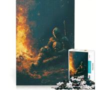 Puzzle da 1000 pezzi: Cavaliere che si riposa accanto a un falò gioco rompicapo rilassante e stimolante per l'intelletto regalo di compleanno regalo 50x75cm